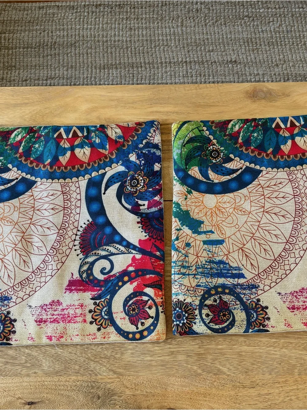 Set of 2 Boho Paisley Mandala Pillow Covers- Teal Red